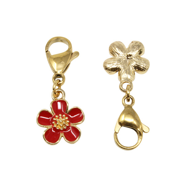 Gold Plated Enamel 13x31mm Red Flower Charm & Clasp