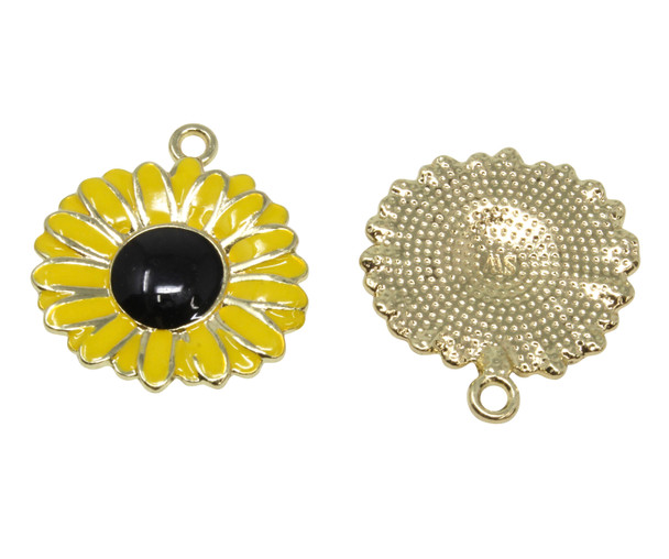 Gold Plated Enamel 28.5x26mm Sunflower Charm