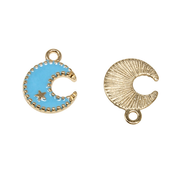 Gold Plated Enamel 16x13mm Blue Moon Star Charm