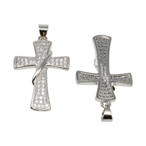 Silver Plated Micro Pave 19x25mm Cross Charm