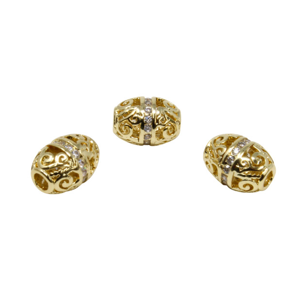 18K Gold Plated Micro Pave 10x7mm Barrel Bead