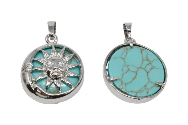 Manmade Turquoise 23mm Sun Face Pendant