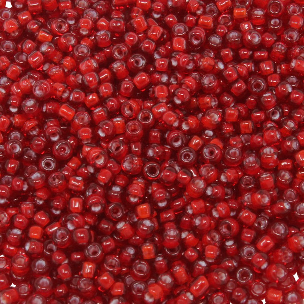 Size 11 Matsuno Seed Beads -- 327 Ruby / White Lined