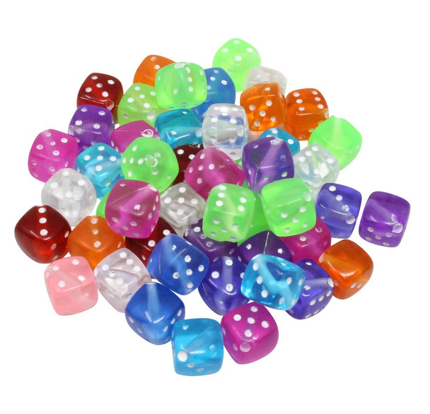 Acrylic 8mm Dice Beads - Transparent Mix - Package of 50