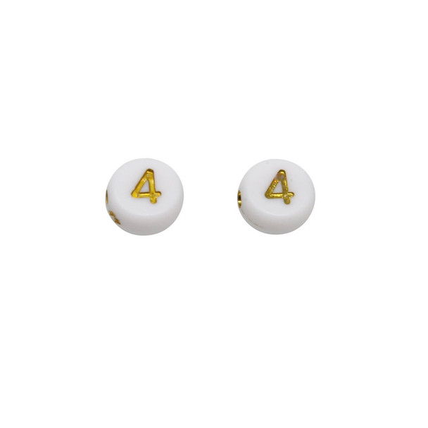 Acrylic White and Gold Number Bead - 4