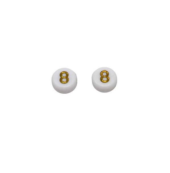 Acrylic White and Gold Number Bead - 8