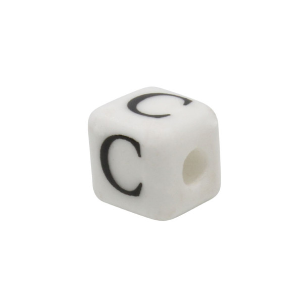 Ceramic 8mm Cube White and Black Alphabet Bead - C