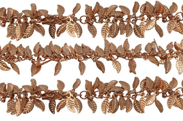 Copper 4x6mm Dangle Leaf Chain - Sold By 6 Inches