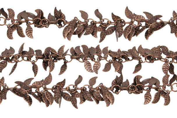 Antique Copper 4x6mm Dangle Leaf Chain - Sold By 6 Inches