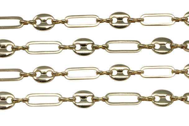 Gold 13.9x5.1mm Specialty Paperclip Mariner Chain - Sold By 6 Inches