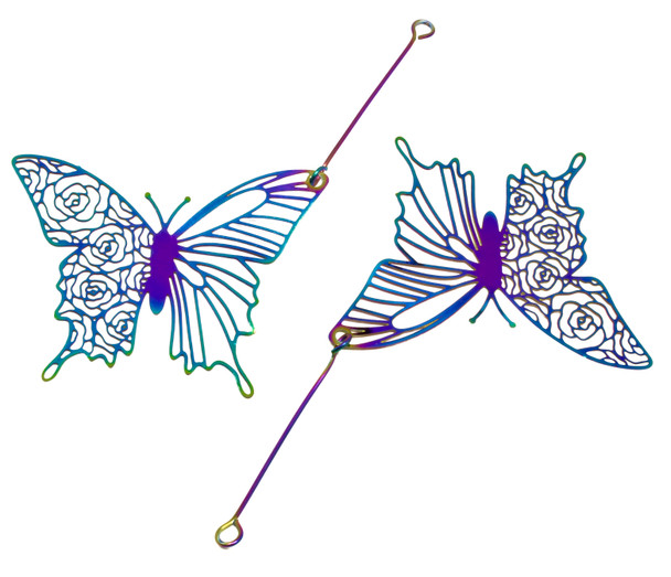 Rainbow Stainless Steel 40x30mm Butterfly Pendant with Pin