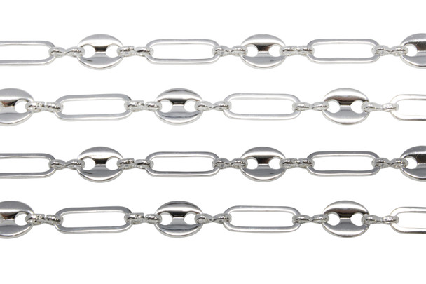 Silver 13.9x5.1mm Specialty Paperclip Mariner Chain - Sold By 6 Inches