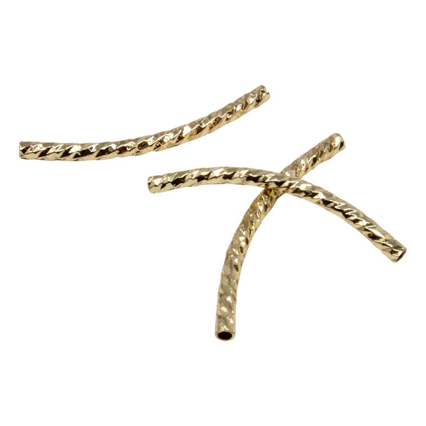 14K Gold Plated Brass 2x30mm Textured Curved Tube