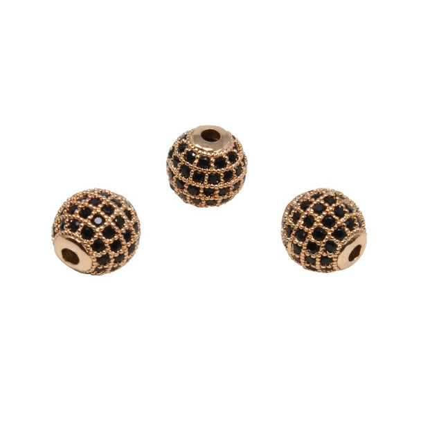 Rose Gold Plated Micro Pave 8mm Black Round Bead