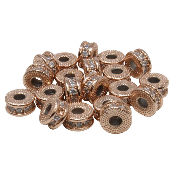 Rose Gold Plated Micro Pave Rondelle 8mm Forte Bead - Sold Individually