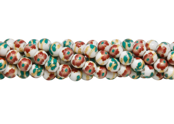 Ceramic Polished 8mm Round Red Flower
