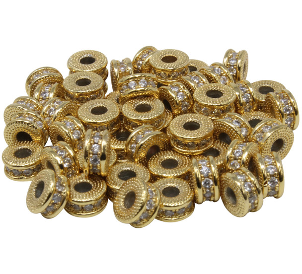 Gold Plated Micro Pave Rondel 8mm Forte Bead - Sold Individually