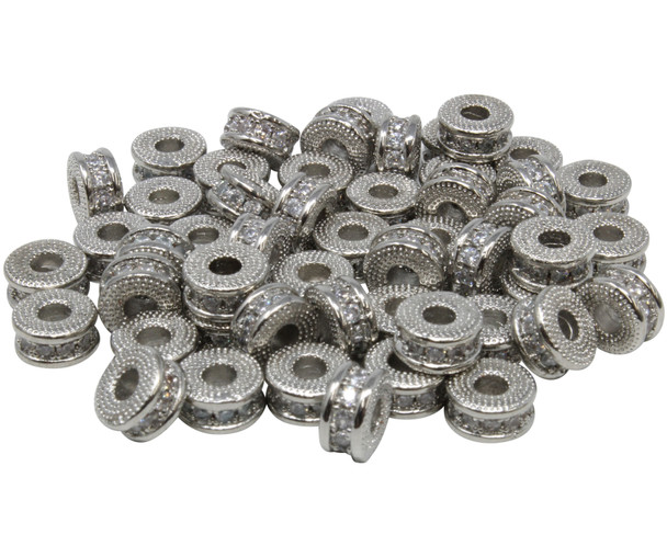 Silver Plated Micro Pave Rondelle 8mm Forte Bead - Sold Individually