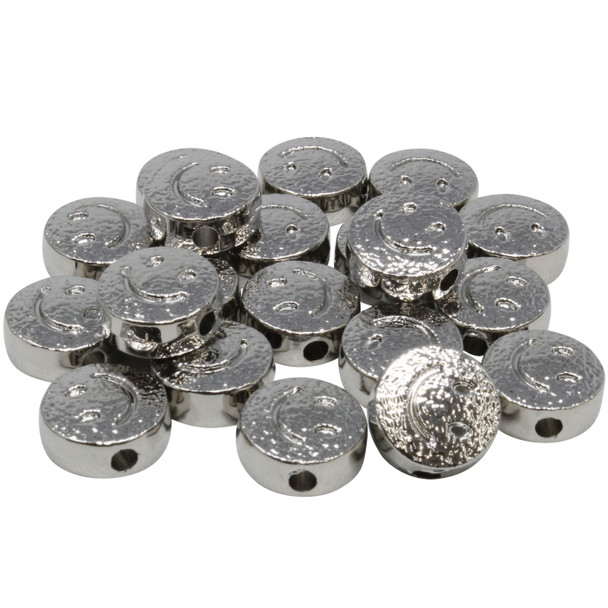 Silver Plated Textured 12mm Smiley Face Bead - Sold Individually