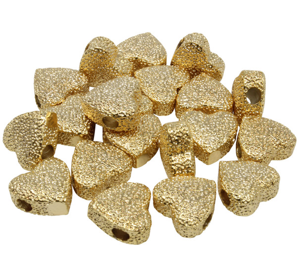Gold Plated 11mm Textured Heart Bead - Sold Individually