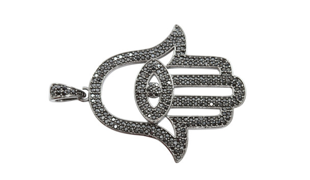 Gunmetal Plated Micro Pave 34x41mm Large Hamsa Hand Pendant