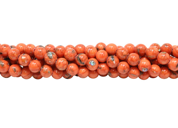 Reconstructed Manmade Turquoise & Shell 6mm Round - Dyed Orange