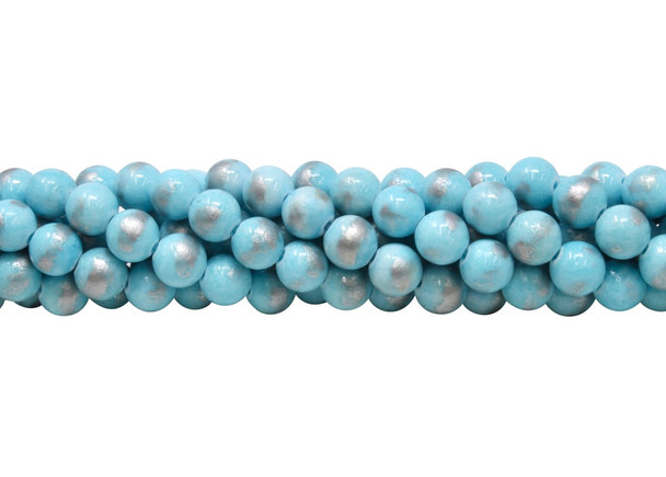 Dyed Jade Silver Foil Polished 8mm Round - Pale Blue