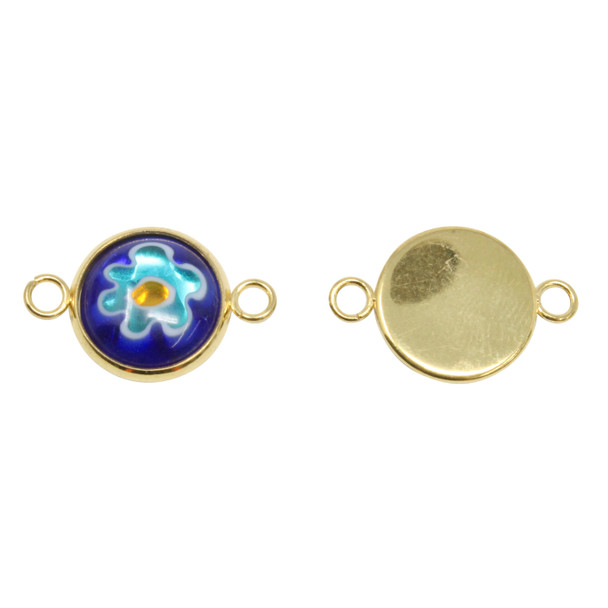 Millefiori Polished Gold Plated 21x14mm Blue Link