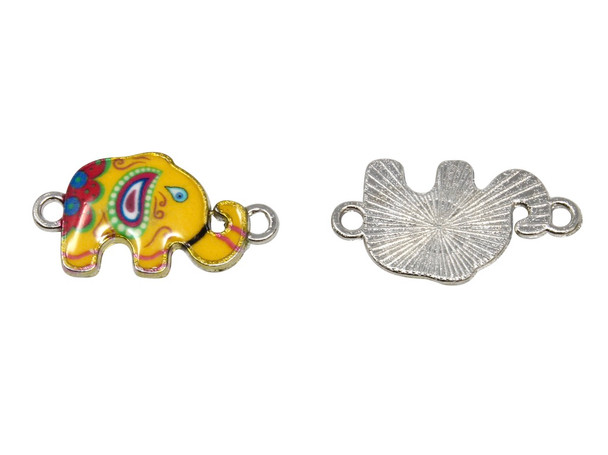 Silver Plated Enamel 13x25mm Yellow Elephant Link