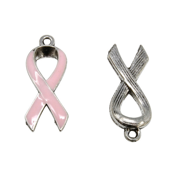 11x27mm Enamel Pink Ribbon Pendant