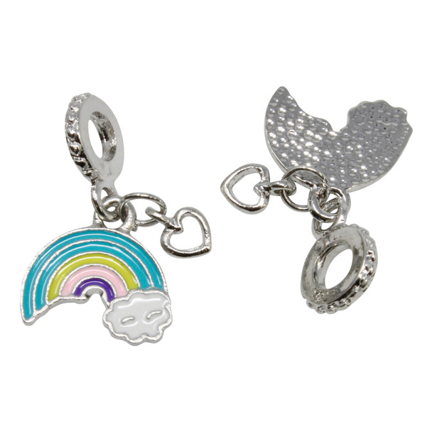 Silver Plated Enamel 15x29mm Rainbow Heart Charm