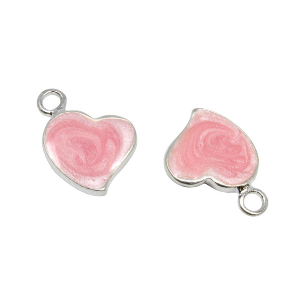 Silver Plated Enamel 18x14mm Pearl Pink Heart Charm