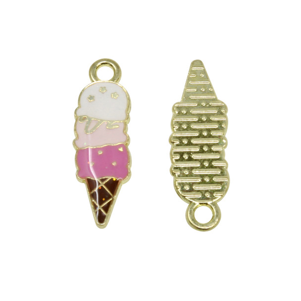 Gold Plated Enamel 7x24mm Ice Cream Charm