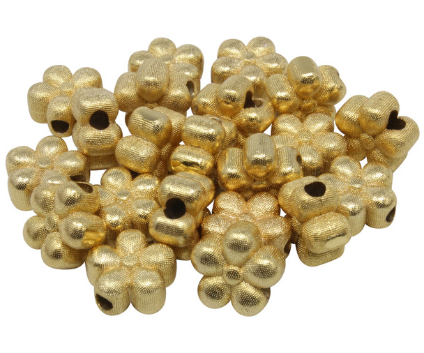 Gold Plated 13mm Textured 5 Petal Flower Bead - Sold Individually