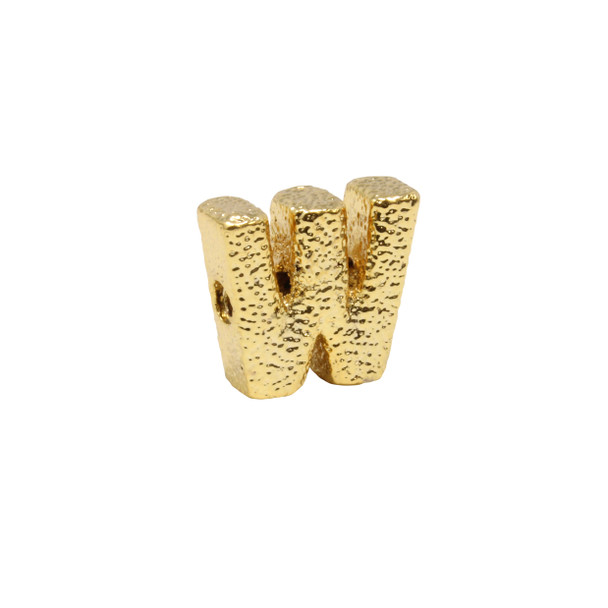 Gold Plated 13mm Textured Alphabet Bead - W