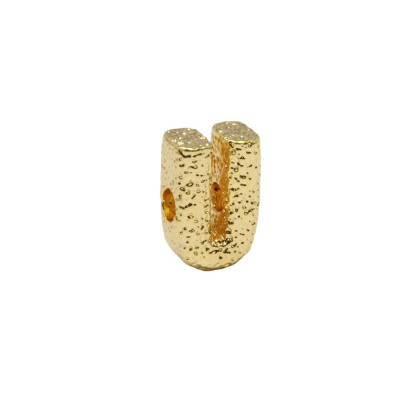 Gold Plated 13mm Textured Alphabet Bead - U