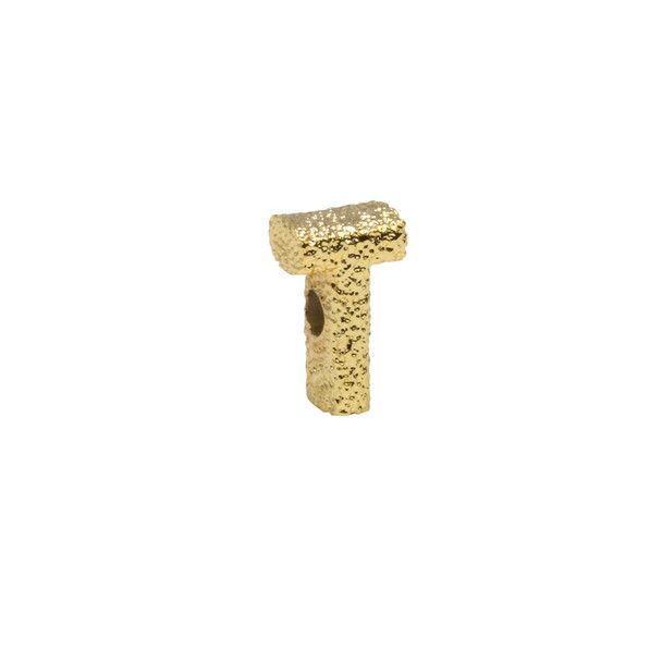 Gold Plated 13mm Textured Alphabet Bead - T