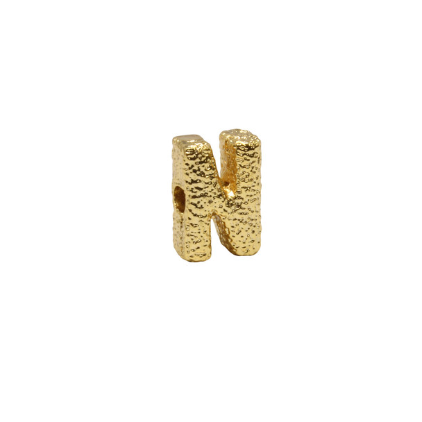Gold Plated 13mm Textured Alphabet Bead - N