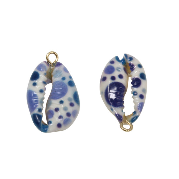Cowrie Shell Polished 19-24mm Blue Circle Print Charm