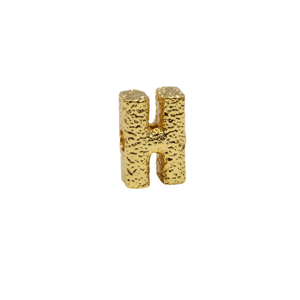 Gold Plated 13mm Textured Alphabet Bead - H