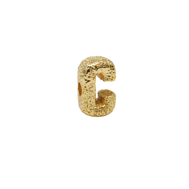 Gold Plated 13mm Textured Alphabet Bead - C