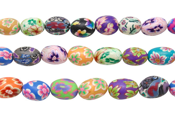 Polymer Clay 15x12mm Floral Mix Oval