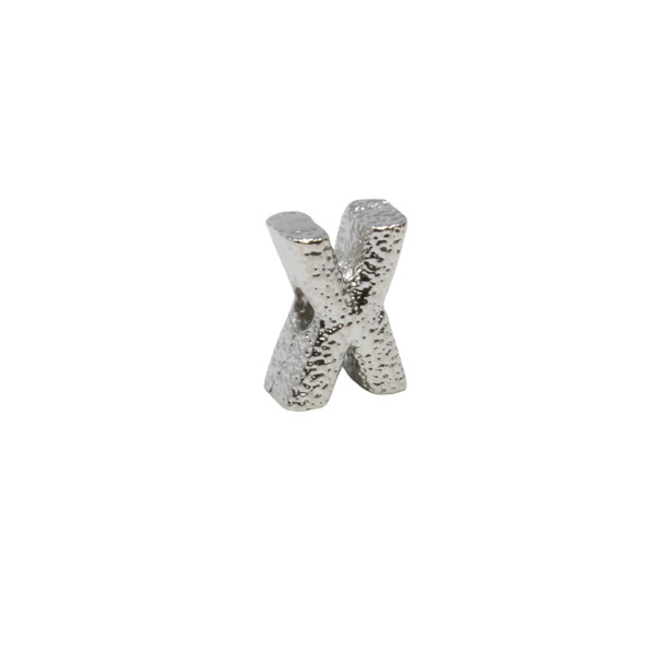 Silver Plated 13mm Textured Alphabet Bead - X