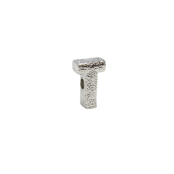Silver Plated 13mm Textured Alphabet Bead - T