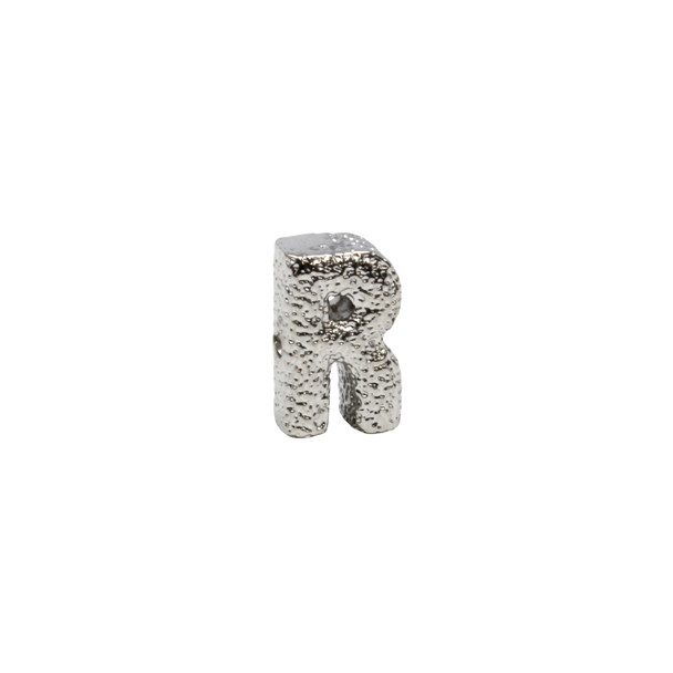 Silver Plated 13mm Textured Alphabet Bead - R