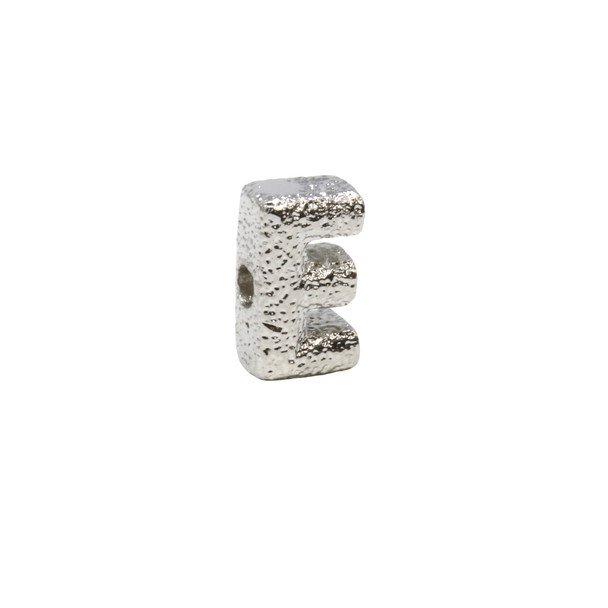 Silver Plated 13mm Textured Alphabet Bead - E