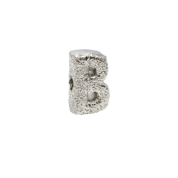 Silver Plated 13mm Textured Alphabet Bead - B