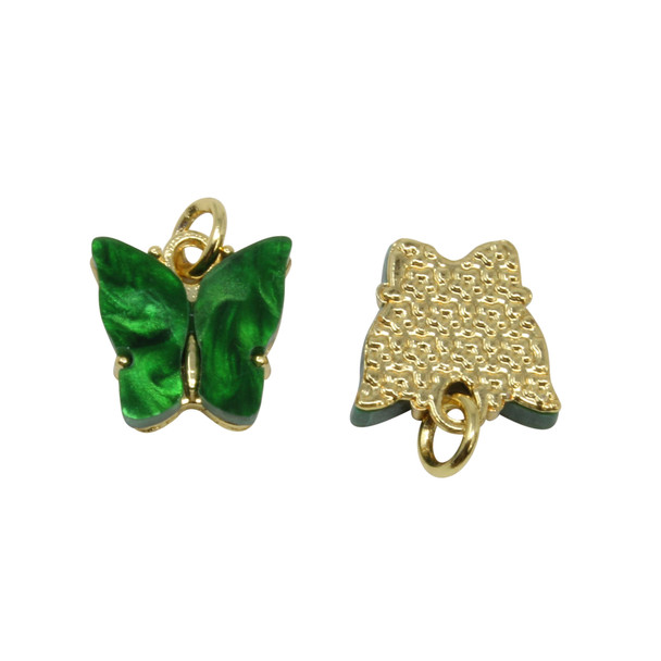 Resin Gold Plated 12mm Green Butterfly Charm