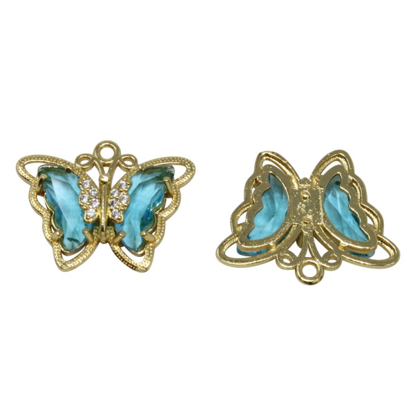 Gold Plated Micro Pave Glass 23x16mm Teal Butterfly Charm
