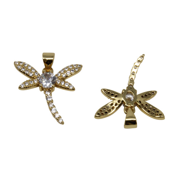 Gold Plated Micro Pave 19x20mm Dragonfly Charm
